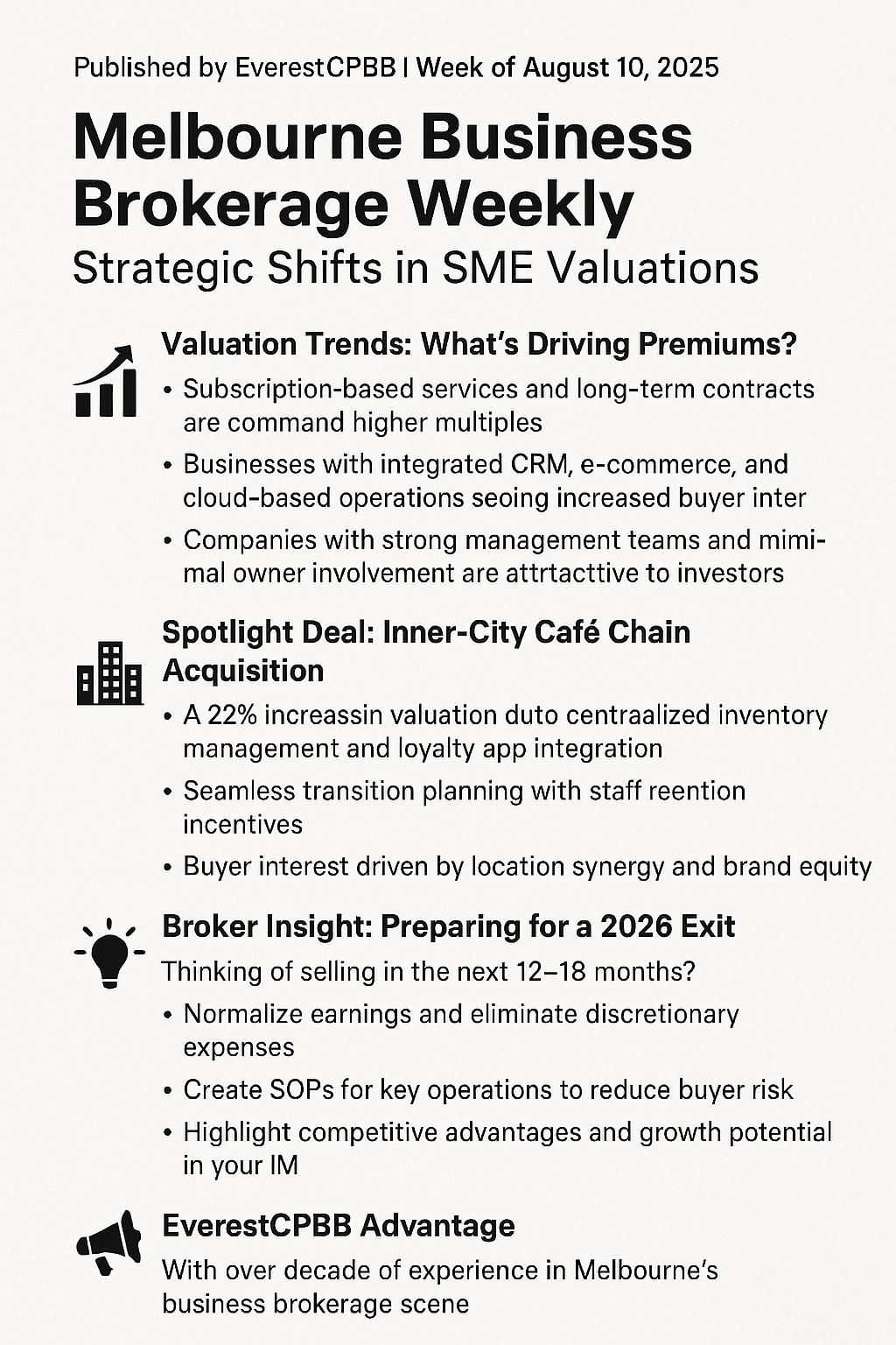 Melbourne Business Brokerage Weekly: Strategic Shifts in SME Valuations