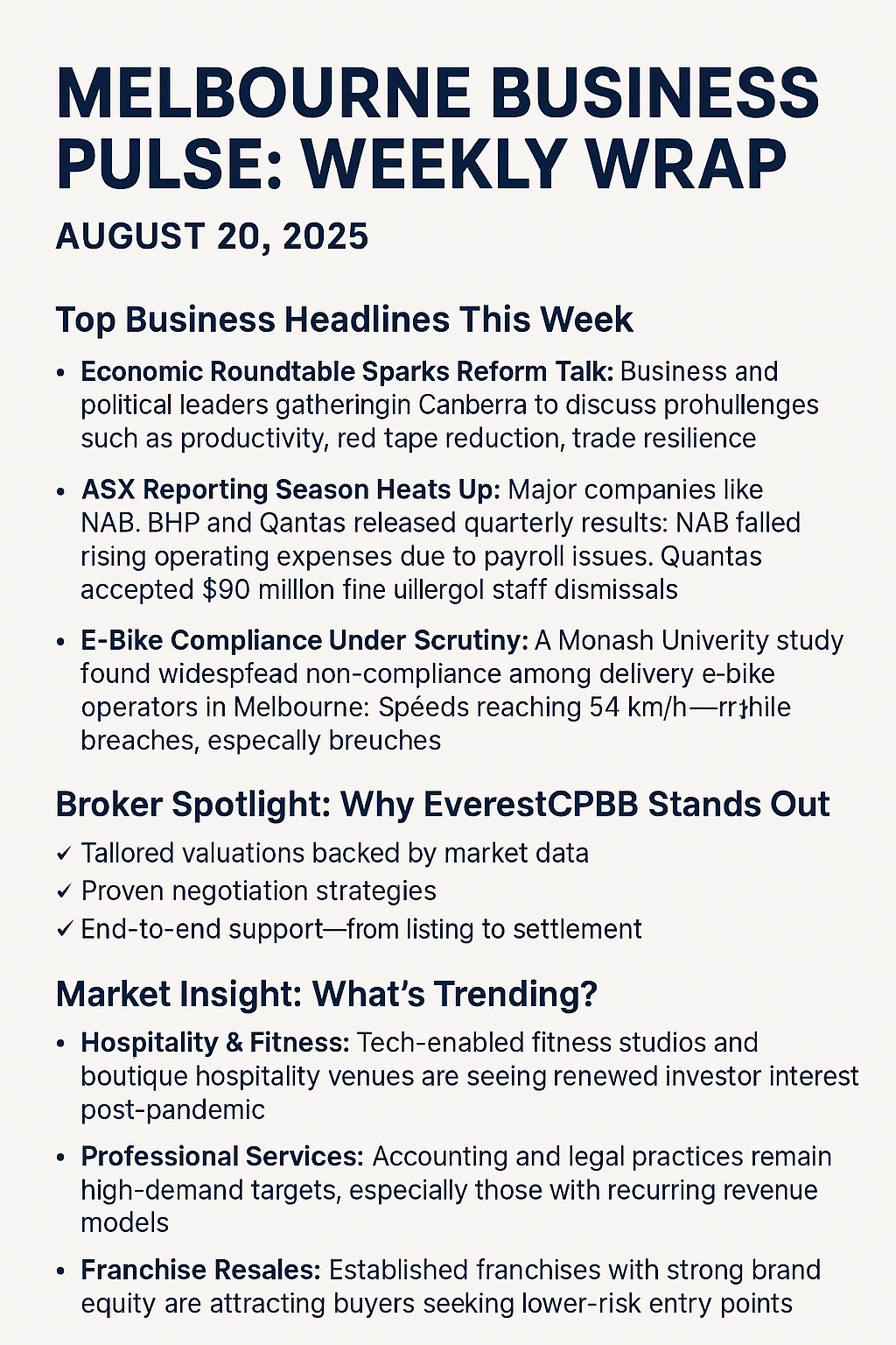 Melbourne Business Pulse: Weekly Wrap – August 20, 2025