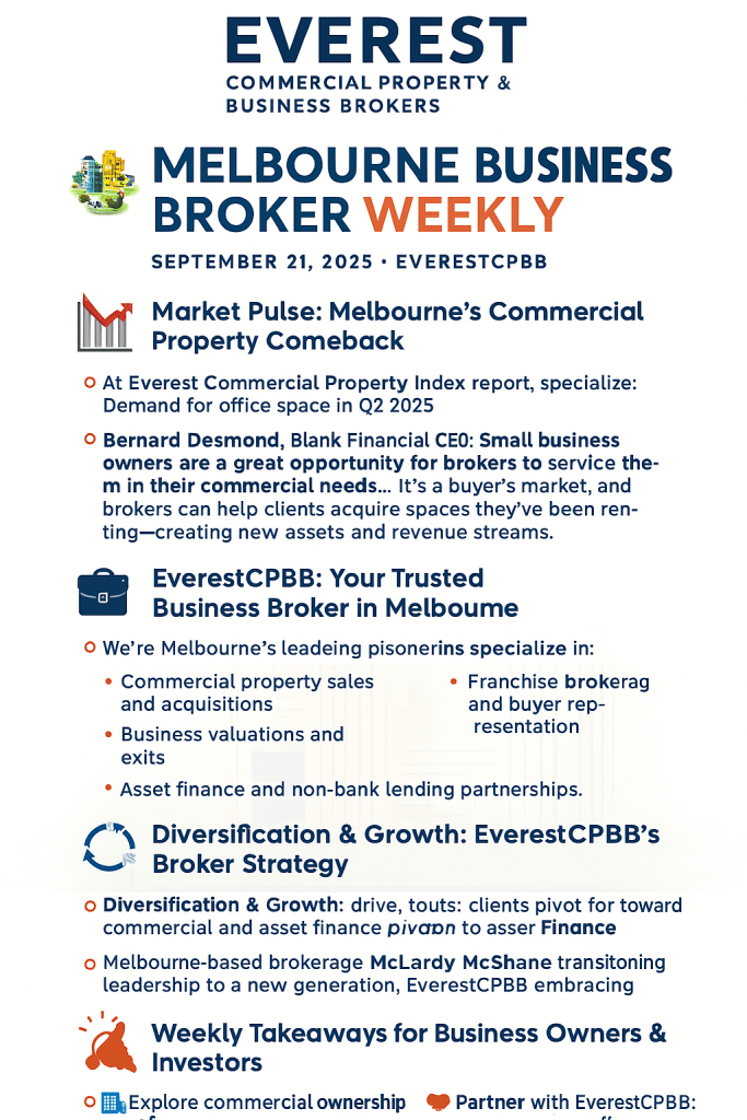 Melbourne Business Broker Weekly Commercial Property Rebound & EverestCPBB’s Strategic Edge